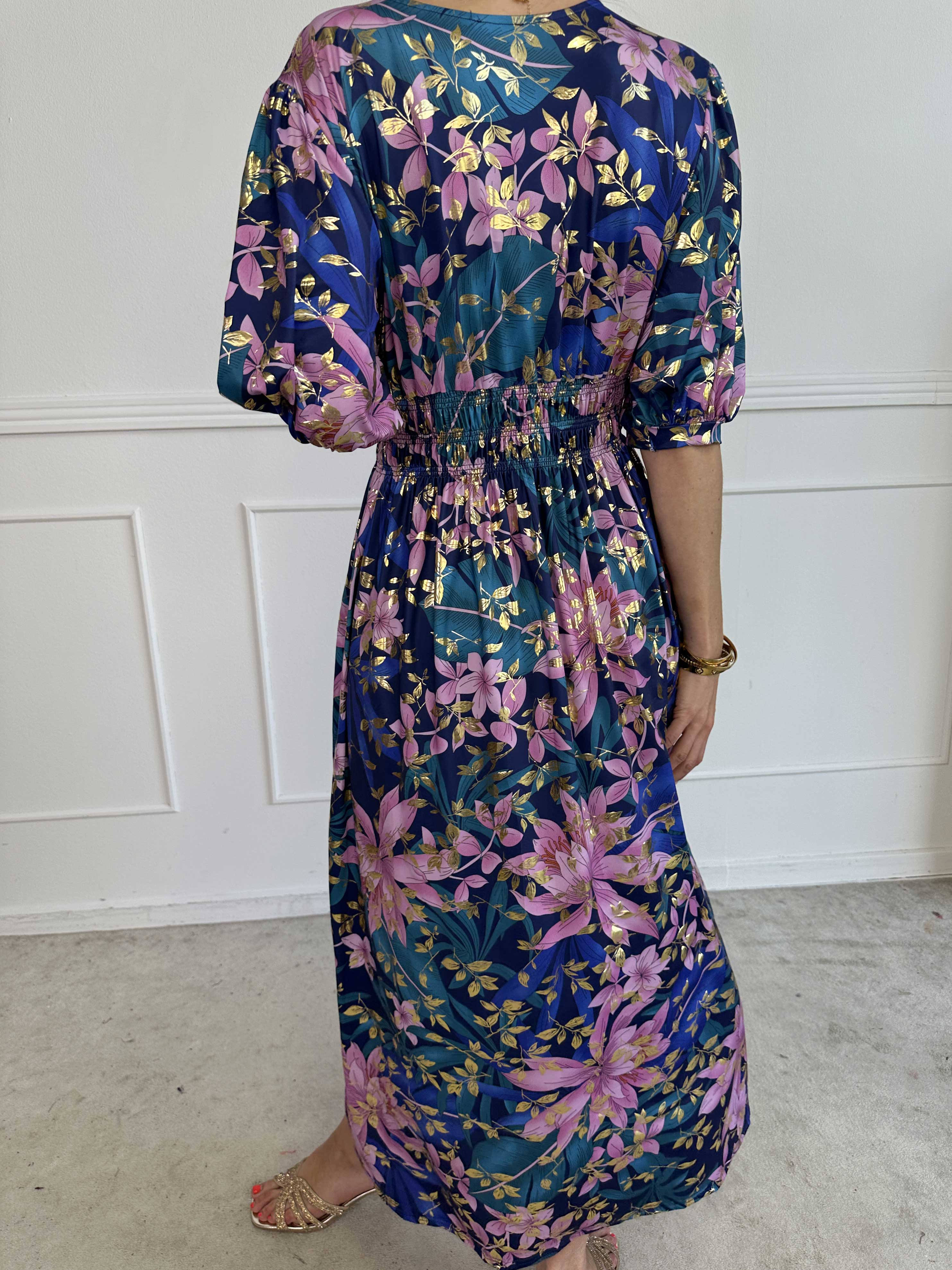 Pamina Leaf - Lang elastisk kjole med blad motiver